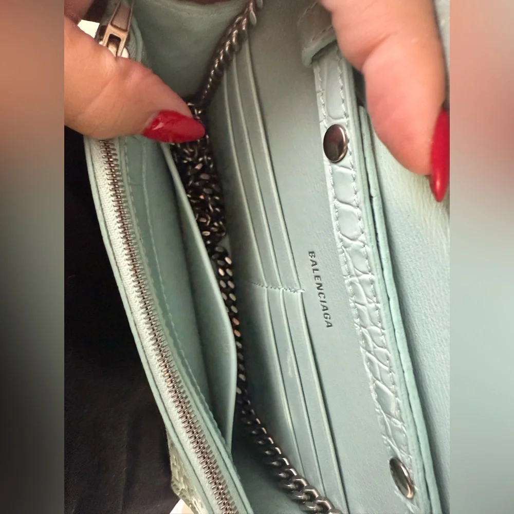 Balenciaga Hourglass Wallet On Chain Croc Acqua
